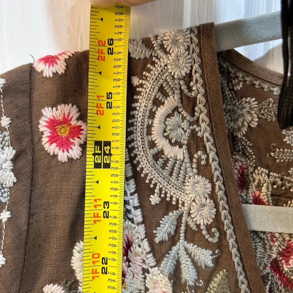 Johnny Was 100% Linen Heavily Embroidered Rustic Boho Tunic Top Sz s - Picture 10 of 12